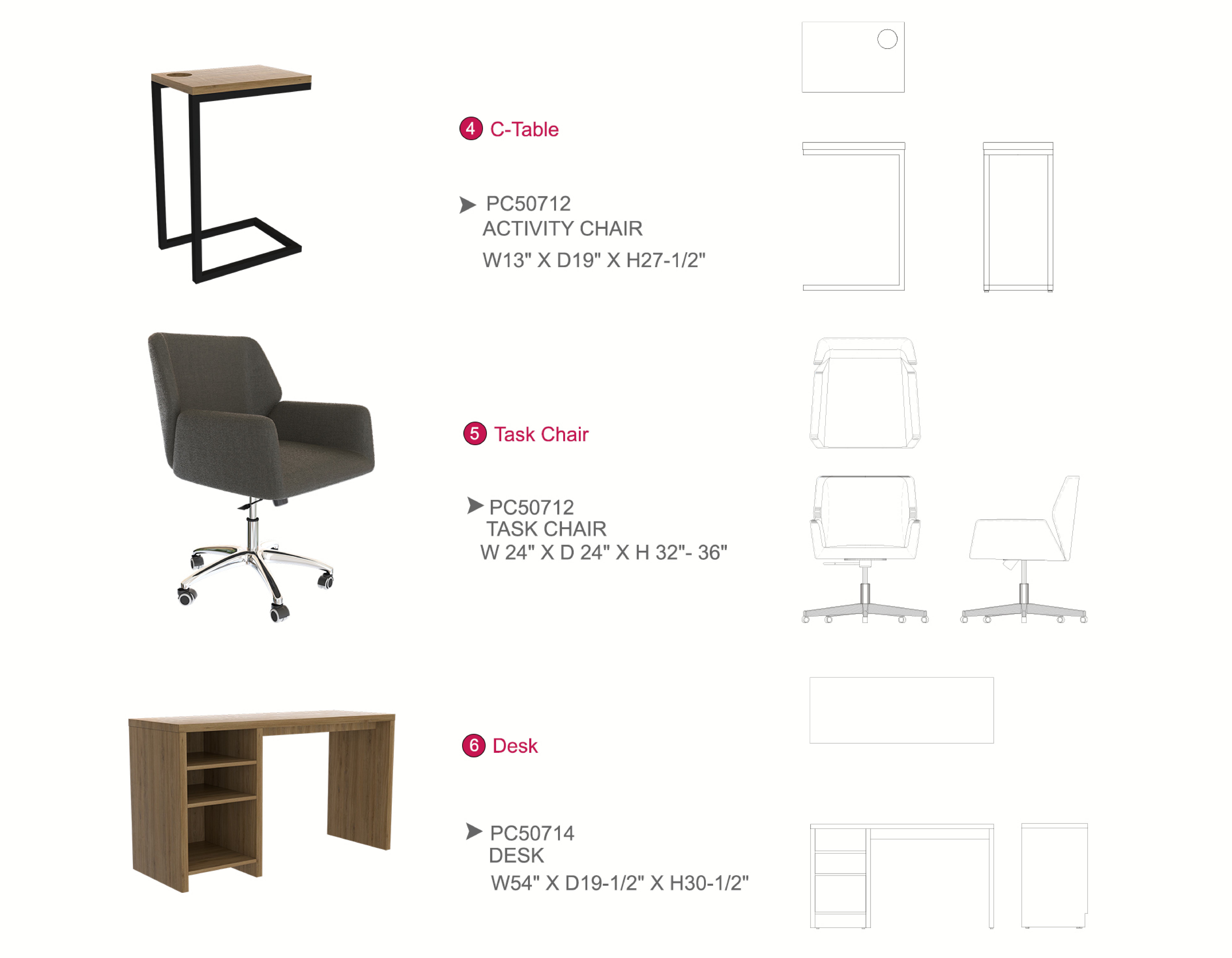 Furniture spec sheet: open closet, console and TV panel